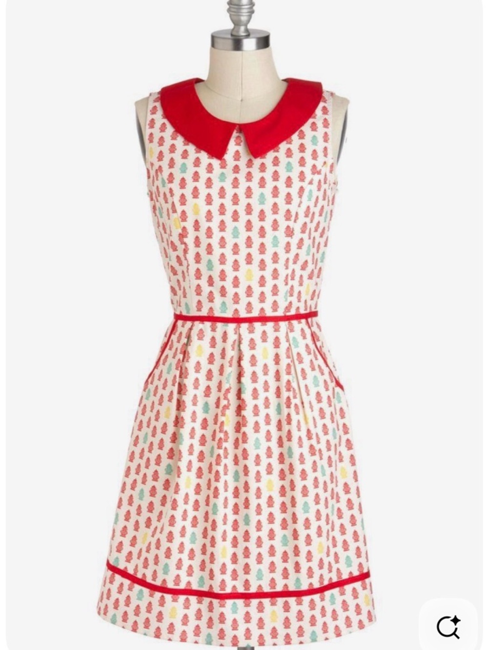 Retrolicious Fire Hydrant printed Sleeveless Fit-and-Flare Dress